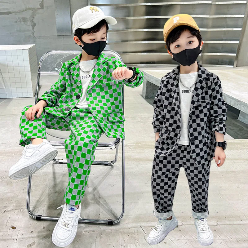 Весенне-осенний костюм джентльмена для маленьких мальчиков черно-зеленый