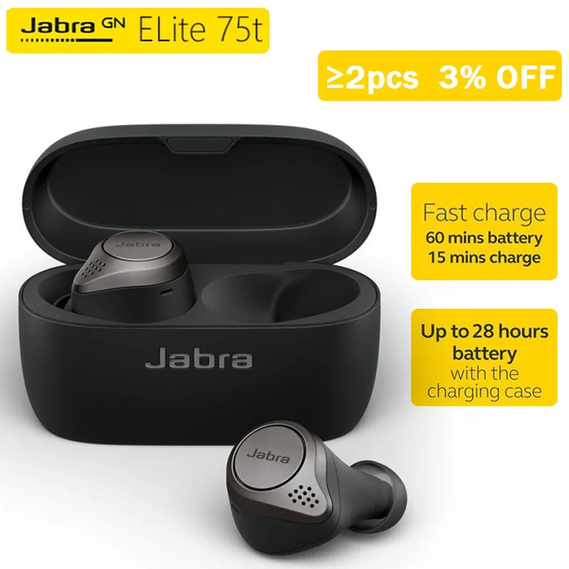 Оригинальные беспроводные Bluetooth-наушники Jabra Elite 75T с активным шумоподавлением