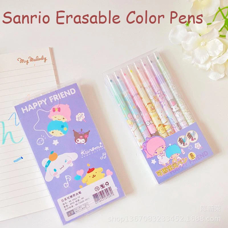 

8 Colors Kawaii Sanrioed Color Pens Kuromi My Melody Cinnamoroll Cartoon Anime Color Erasable Highlighter Toys for Children Gift