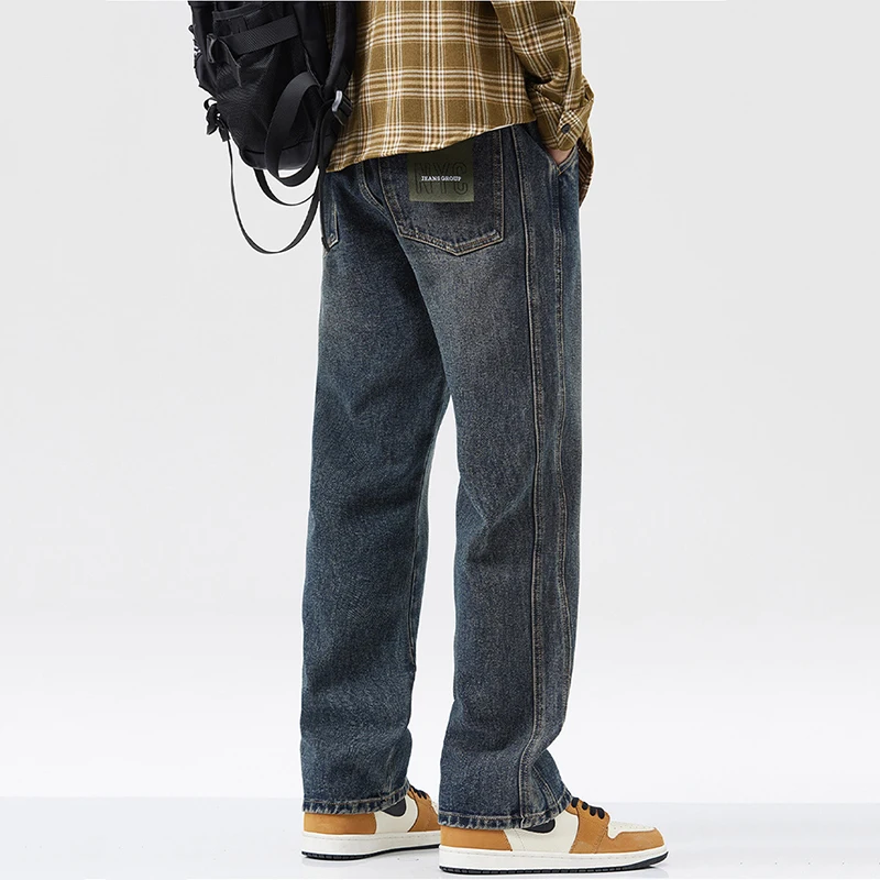 Retro Straight Wide Leg Jeans Men Loose Casual Autumn All-match Trousers Korean Fashion Streetwear Ins Hot Selling Men Clothing