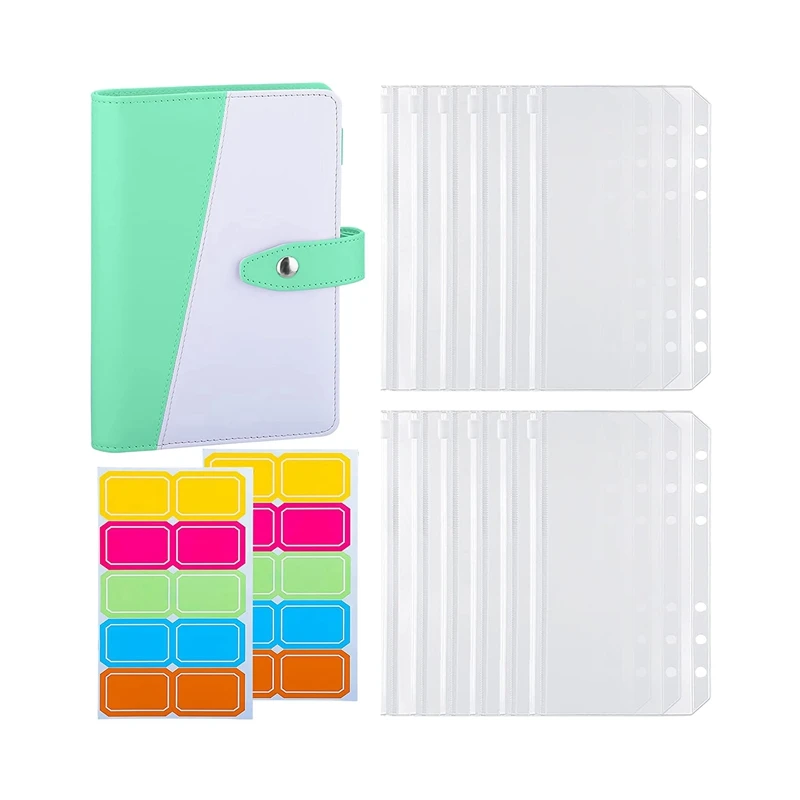 A6 PU 6-Ring Binder Budget Cover Pockets Expense Sheets For Money Saving Cash Envelopes System