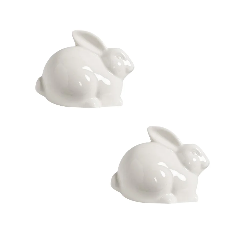 

2Pcs Ceramic Bunny Ornament Desktop Rabbit Adornment Lovely Bunny Adorn