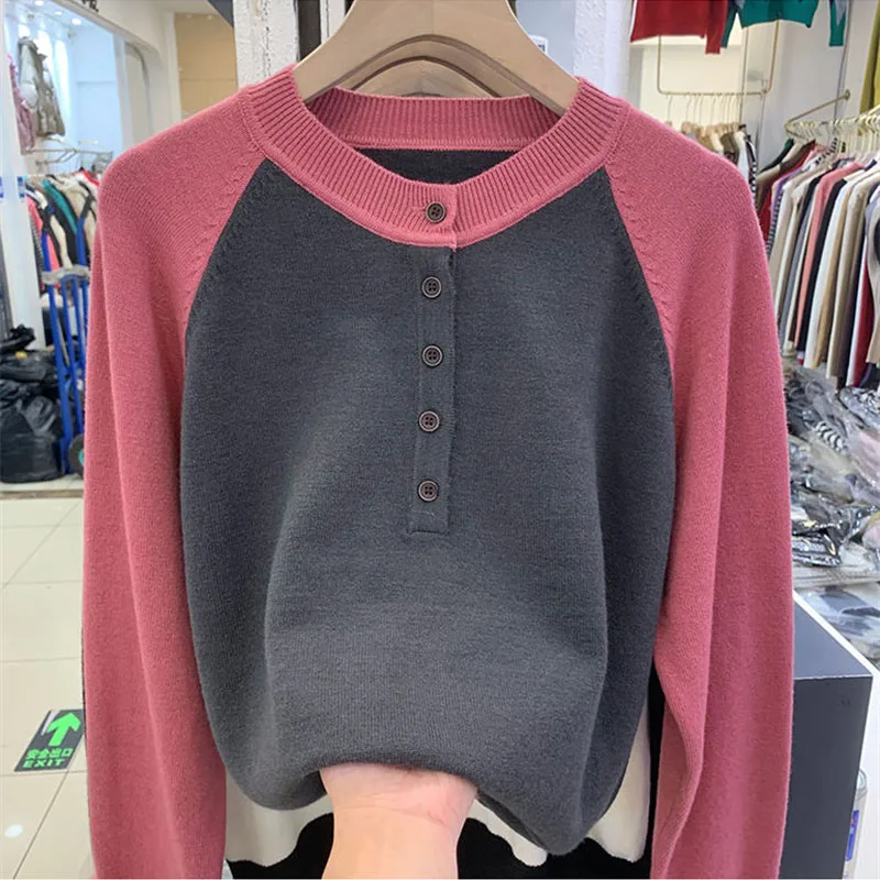 Корейский женский цветной свободный вязаный свитер 2025 новые женские вязаные