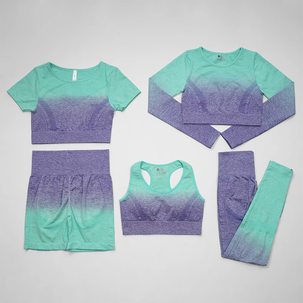 2/3/5PCS Seamless Women Yoga Set Workout Sportswear Gym Clothing Fitness Long Sleeve Crop Top High Waist Leggings Sports Suits