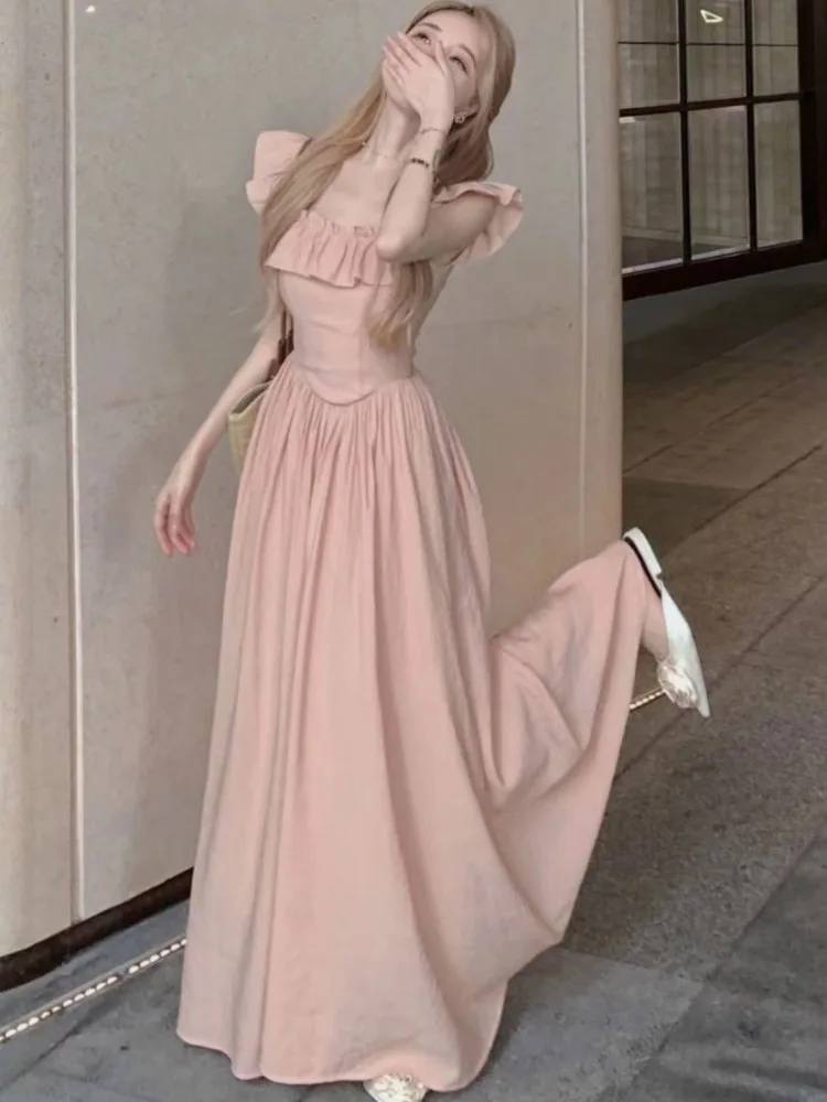 Платья для женщин повседневные шикарные однотонные с летящими рукавами стильные