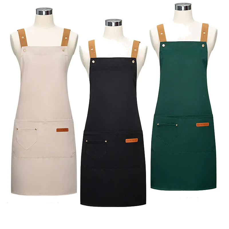 

Korean Style Solid Color Collar Waterproof Apron Fashionable Men's and Women Kitchen Home-cooked Work Clothes Coffee Shop Apron