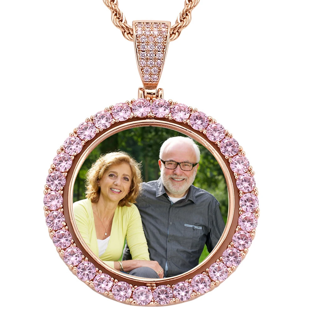 

Custom Rotating Round Double-Sided Memory Photo Frame Solid Pendant Memory Medallions Gift Personalized Jewelry Hip Hop Necklace