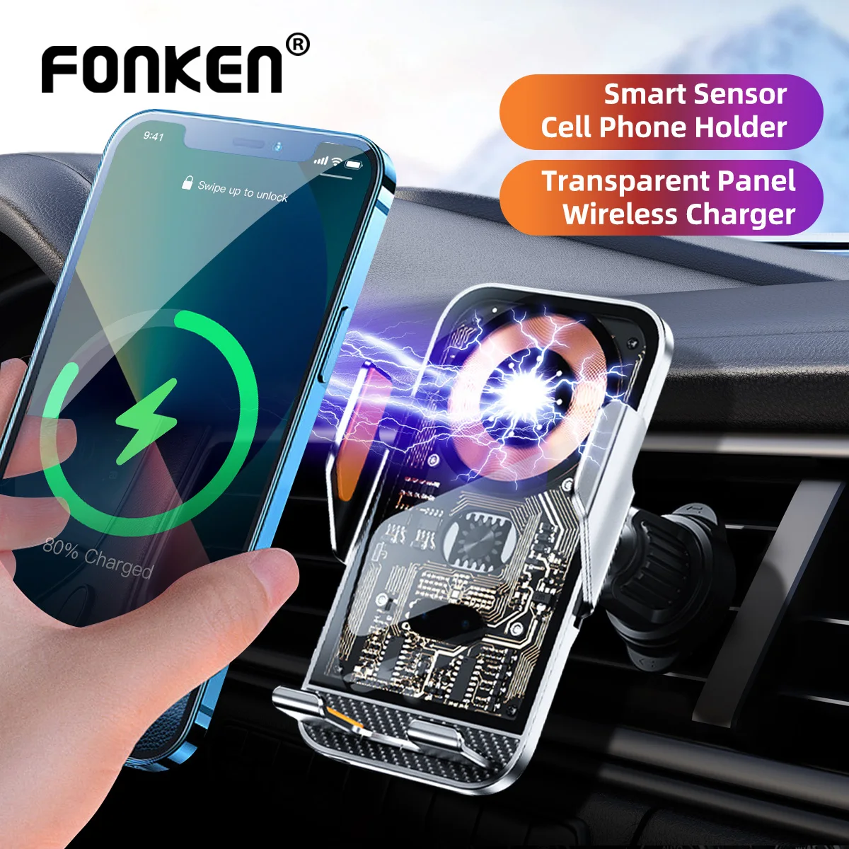

Wireless Car Charger Phone Holder Stand Transparent Auto Car Mount Bracket For iPhone 14 13 12 11 Samsung Fast Charging Station