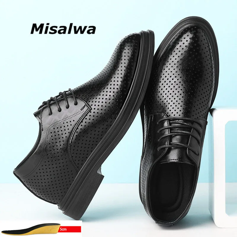 

Misalwa Summer Mens Derby Shoes 3/6/8cm Hollow Elevator Men Dress Shoes Leather Men Oxford Shoes Taller Business Height Increase