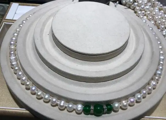 

free shipping Hot sale 7-8mm natural white freshwater pearl jade necklace