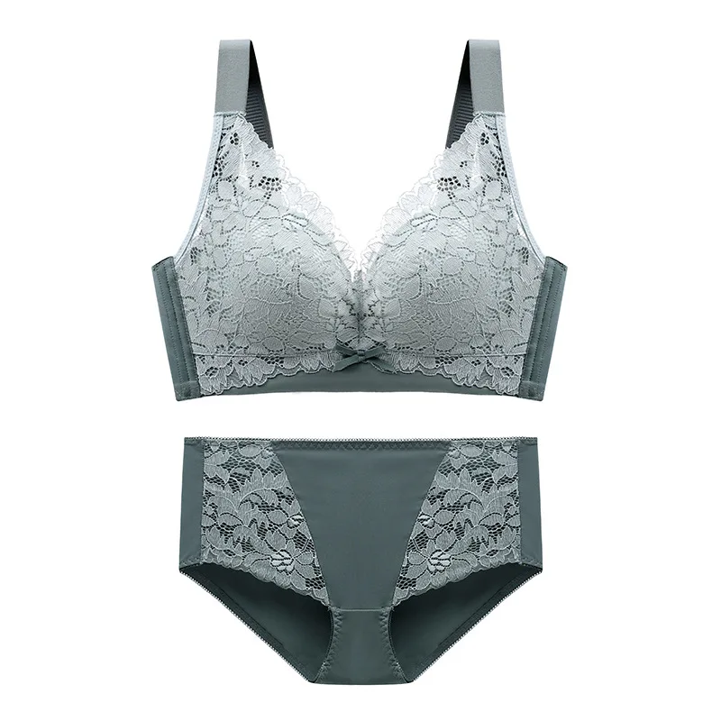 

Women's Underwear Thin Adjustable Accessory Breast Push up Bra Big Chest Small without Steel Ring Full Cup Bra Set