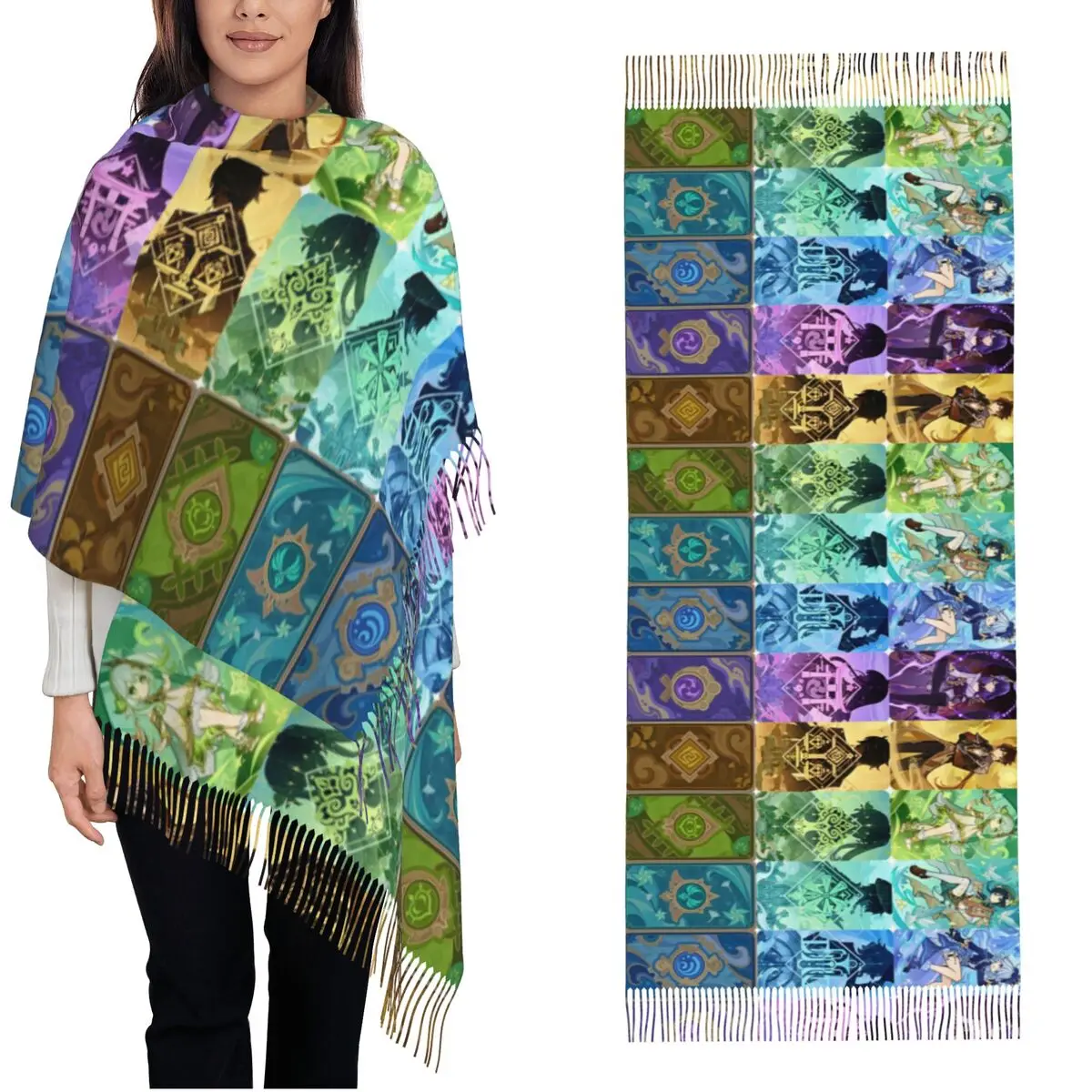 Genshin Impact Коллекция персонажей шали женские зимние теплые длинные мягкие шарфы с