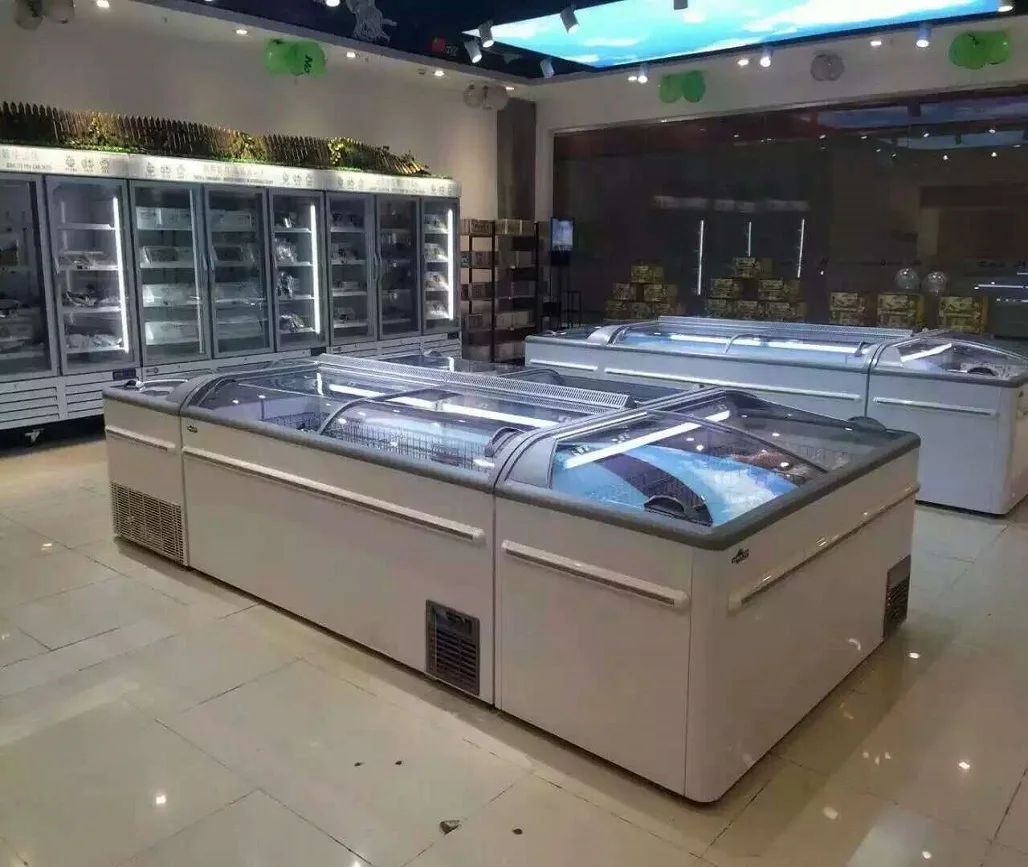 

1040l supermarket meat cooler island freezer glass door display fridges commercial refrigerator