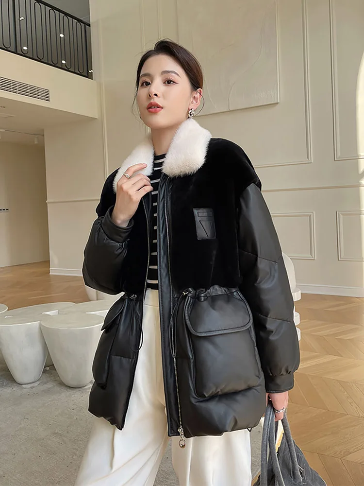 

Luxury Sheepskin Down Jackets for Women 2022 Winter Natural Fur Patchwork Female Coats Fashion Loose Thick Warm Overcoats