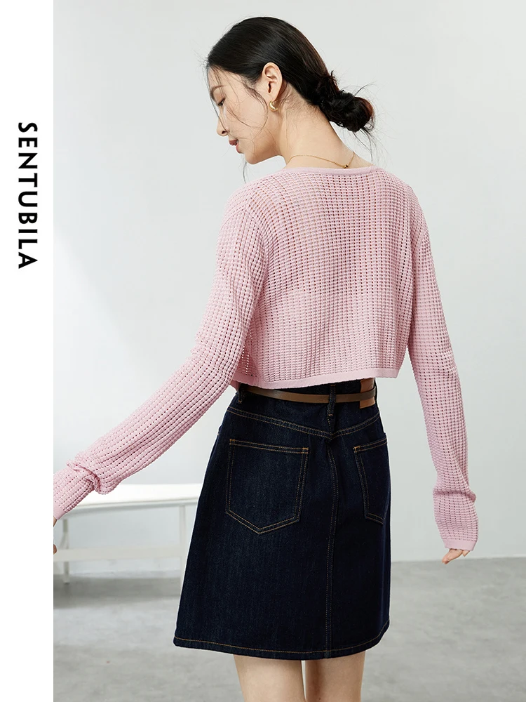 SENTUBILA Укороченный вязаный кардиган с v-образным вырезом пальто 2024 весна-лето