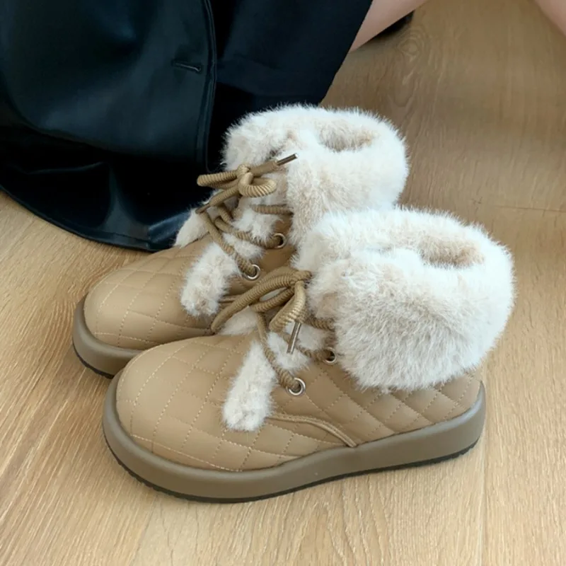 Зимние ботильоны на меховой платформе женская обувь плоской подошве плюшевая