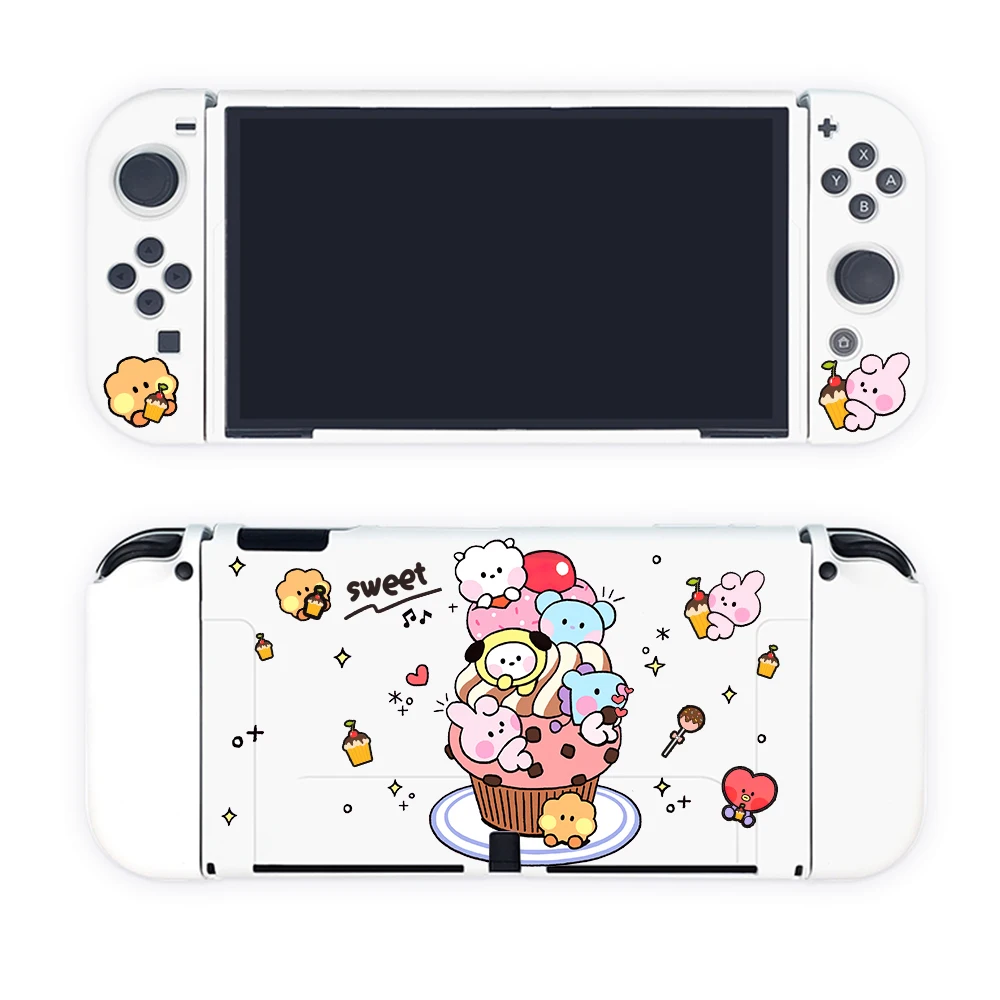 

New Cake Oled Case BT-21 Cartoon Rabbit Heart TPU Soft Cover Full of Back for Nintendo Switch Oled Accessories Freeshipping