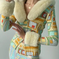 new fur coat streetwear y2k knitted cardigan sweater women long sleeve furry winter tops print casual cotton sweater button tops