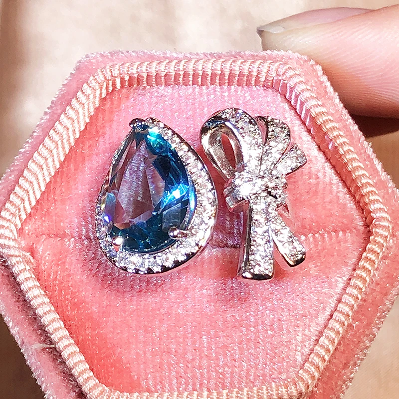 

Delicate Irregular Bow Oval Sapphire Full Diamond Couple Ring For Women Zircon Geometric Valentine's Day Gift Jewelry