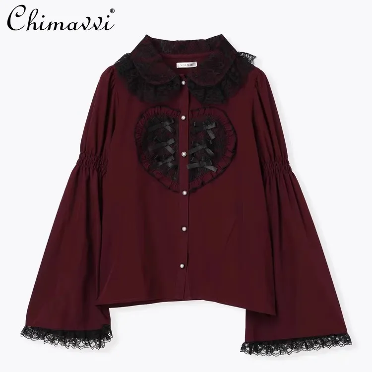 Кружевная рубашка Ji с рукавами и бантом в японском стиле больших сердец Новинка