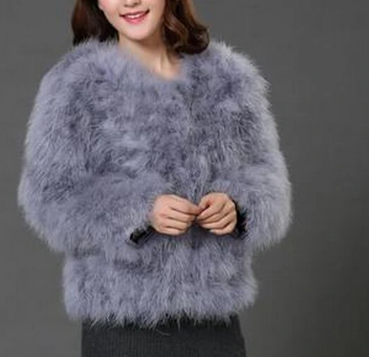 Sexy Ostrich Wool Turkey Real Fur Women Black Coat Genuine Feather Short  Size 5Xl,7Xl Winter Festival Long Sleeve Jacket