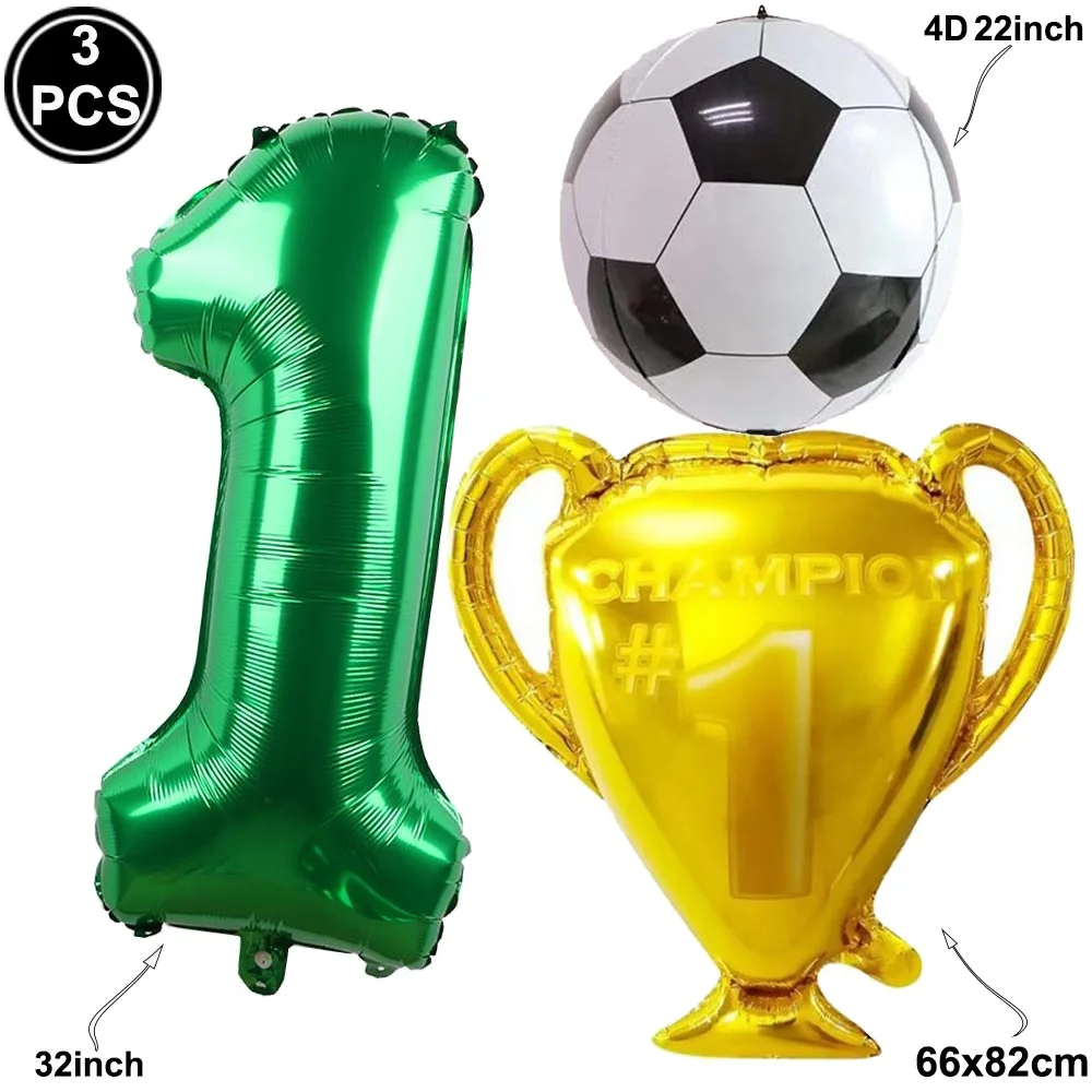 

3pcs Soccer Balloons for Soccer Party Decorations Trophy Balloon Jumbo Numbers 1 Balloon for Kids Birthday Themed Party Supplies