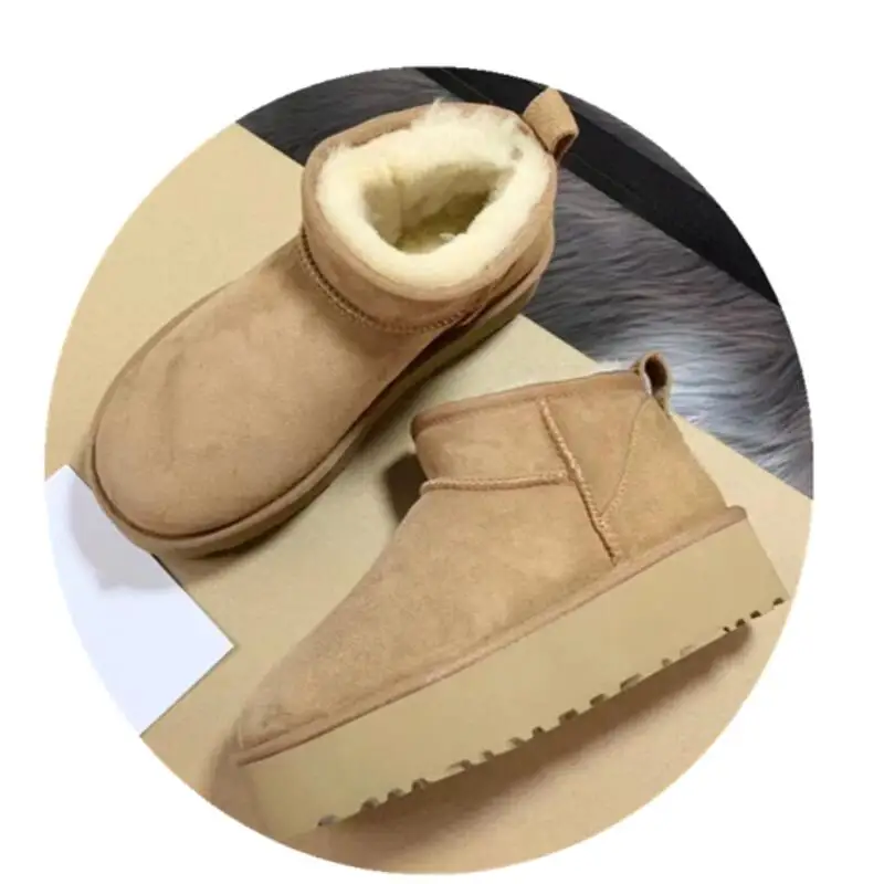 2022 Winter Snow Boots Thick-soled Women's Boots Real Sheepskin Wool Warmer Ladies Heightening Shoes uggs boots women