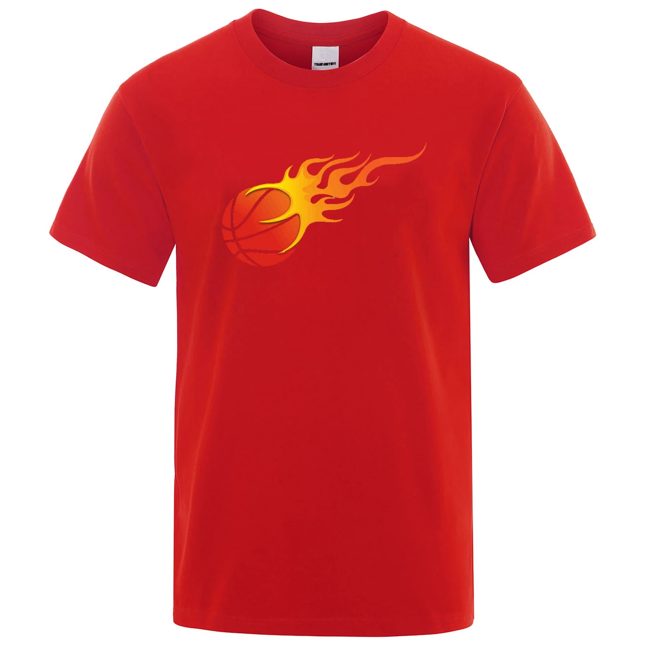 

Summer 100% Cotton Men's T-Shirt Fashion Street Basketball Fire Print Round Neck Multicolor High Quality T-Shirt New Tops