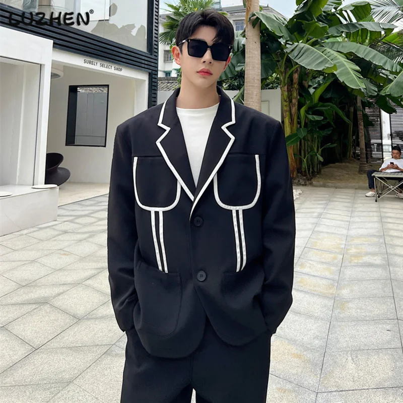 

LUZHEN Color Contrast Splicing Niche Design Men's Casual Blazer Jackets 2023 Autumn Trendy Versatile Elegant Trendy Coat C8182a