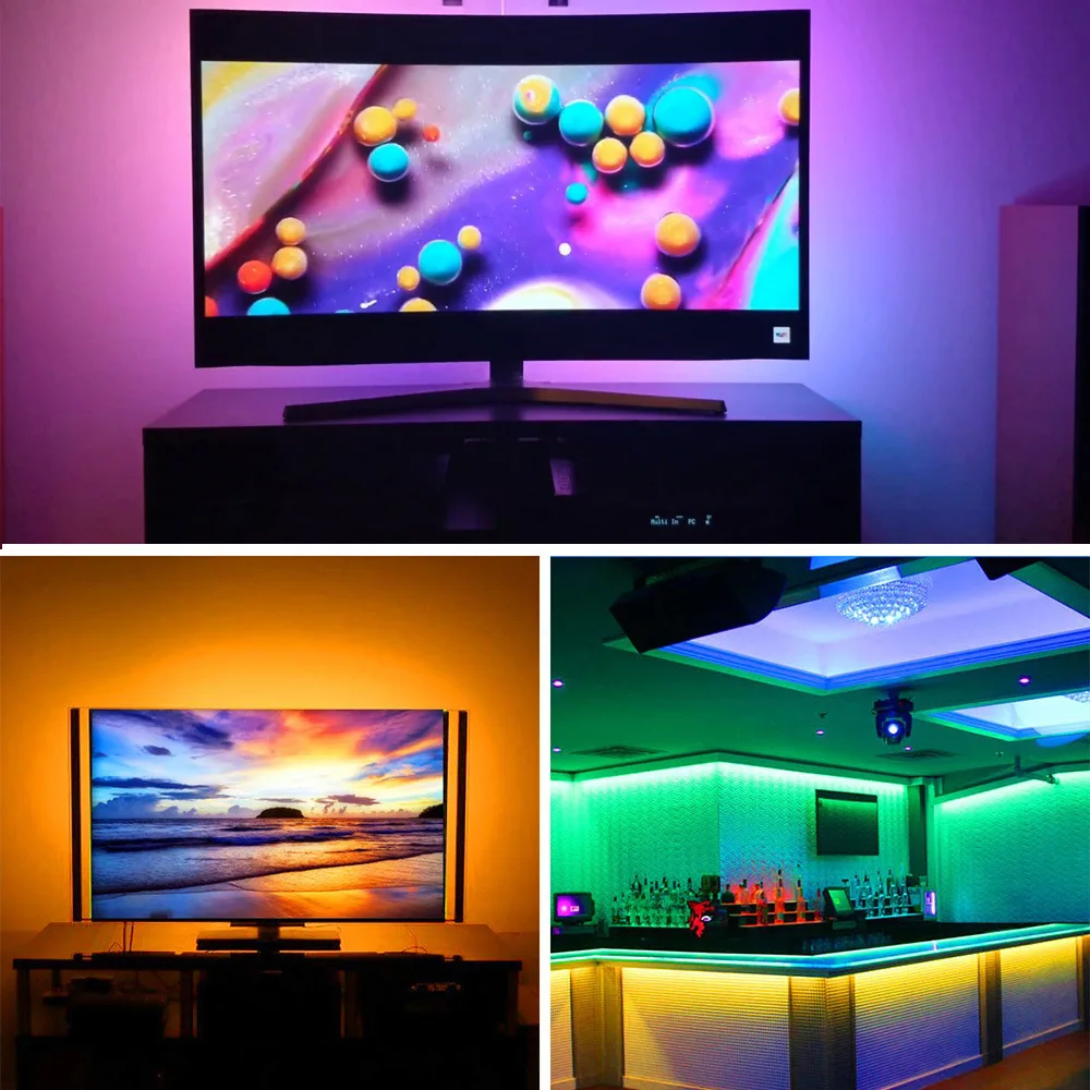 Светодиодная лента освещения для телевизора цветной RGB 5050 USB 24 кнопки
