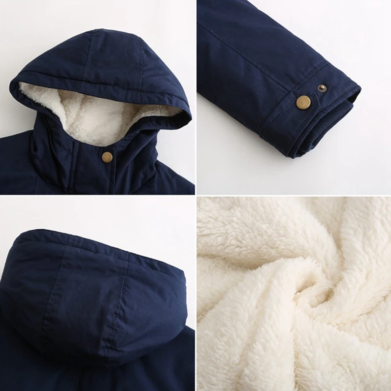 Winter Hooded Jacket Women Large Coat Thick Parkas Warm Sash Tie Up Zipper Down Snow Outerwear