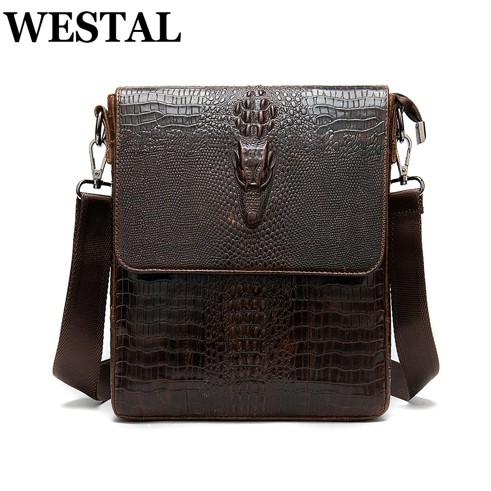 

WESTAL Men's Shoulder Bag for Men Leather Pattern Vintage Crossbody Bag for Men Flap Zipper Messenger Bag 8857