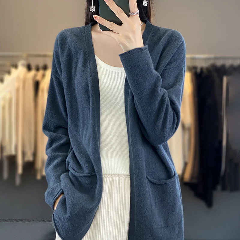 Кашемировый кардиган с V-образным вырезом Осень-зима женское теплое