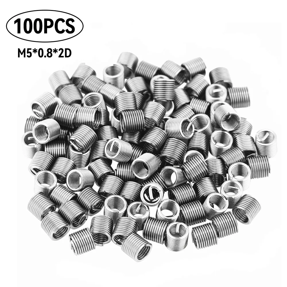 

100pcs M5*0.8*2D Thread Repair Insert Kit Wire Screw Sleeve Set 304 Stainless Steel Thread Inserts For Hardware Repair Tools