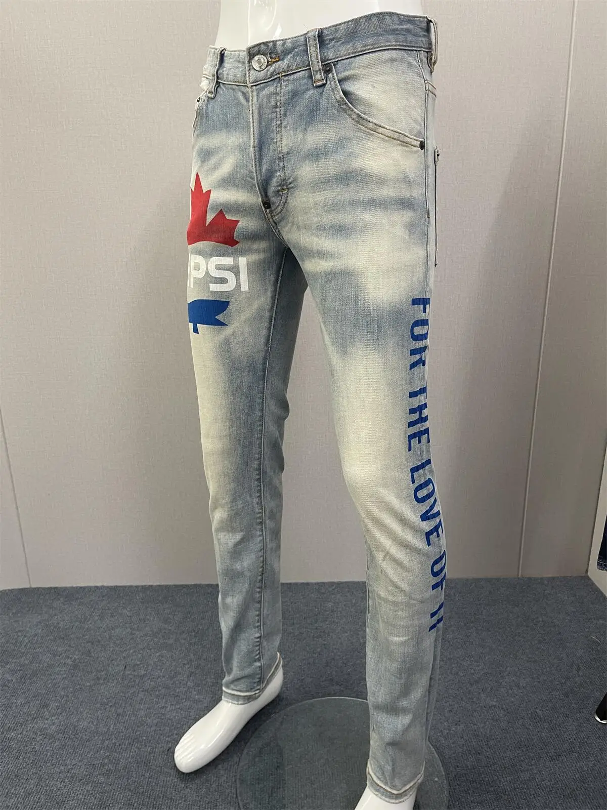 2023 New Fashion Men's Denim Pants Fashionable Hole Splash Ink Paint Slim Fit Small Feet  Jeans for Men