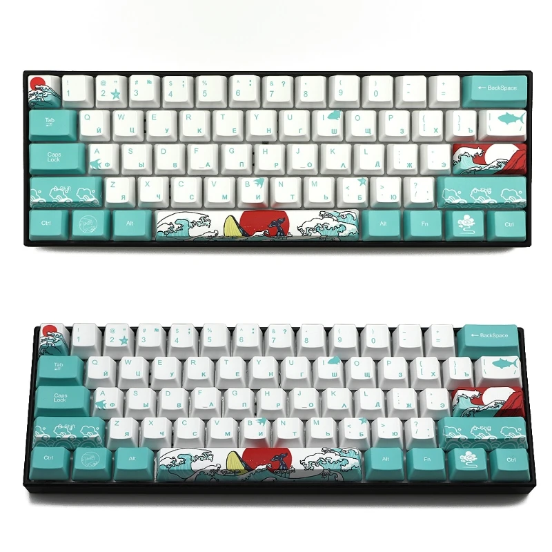 71 клавиши русская море Коралл Ukiyo-e Keycap Корейская клавиатура PBT японская