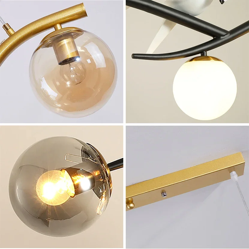 Lampadario Soffitto Moderno светодиодная люстра железная птица стеклянный шар подвесной