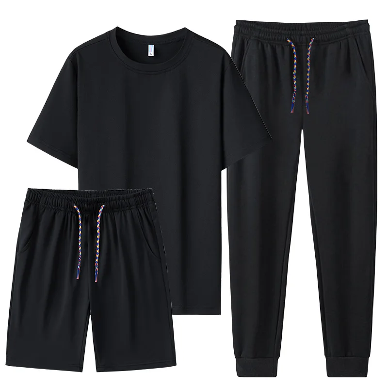 

2022 Men 3 PCS Clothing Running Sets Sportswear Ice Silk Gym Fitness Compression Sport Outdoor Jogging Quick Dry Tracksuit