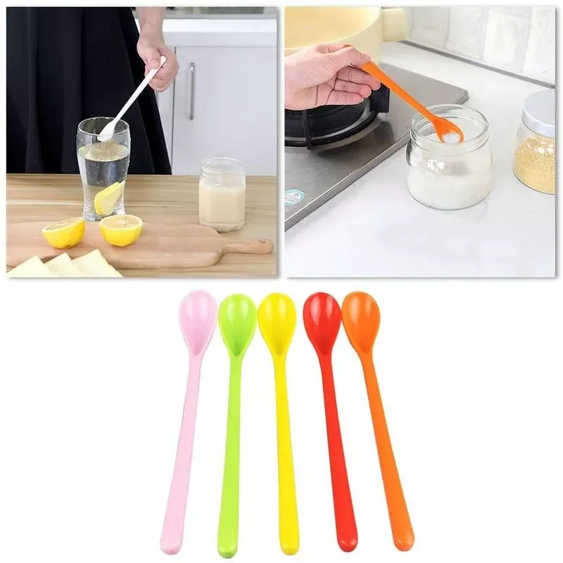 

2023New Long Handle Coffee Spoon Plastic Tea Coffee Stirring Spoons Home Kitchen Tableware Supplies Long Handle Coffee Spoon