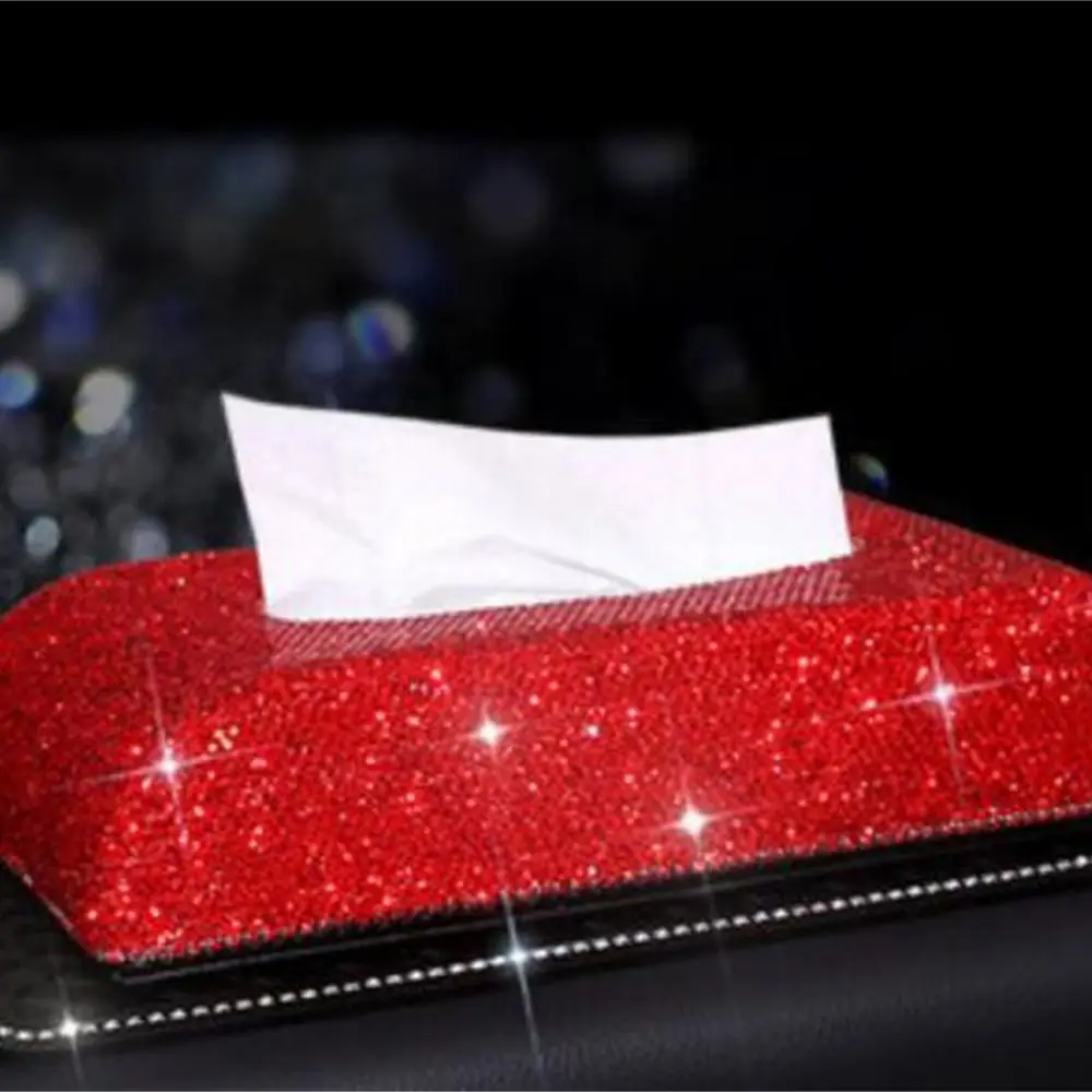 

Bling Crystal Car Tissue Box Sun Visor Diamond Leather Auto Tissue Paper Holder Case Sunvisor Hanging Napkin Car Accessories