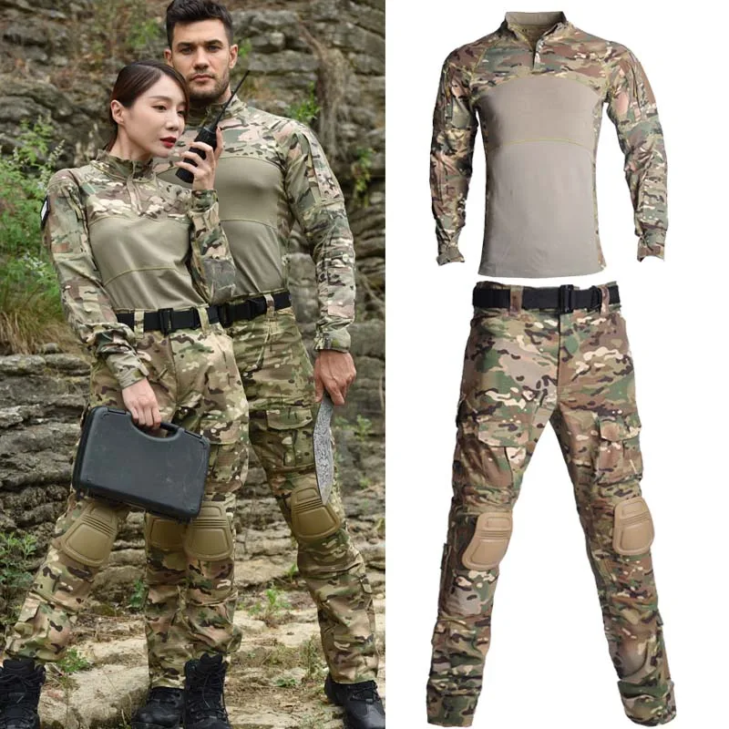 Outdoor Military Uniform Tactical Combat Shirt US Army Clothing Tatico Tops Airsoft Multicam Camouflage Hunting Suit Pants+ Pads