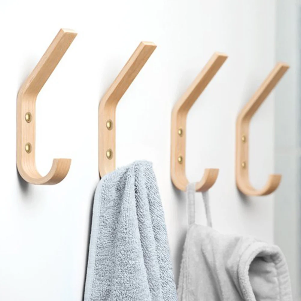 

4pcs Solid Wood Wall Hooks Home Gadget Coat and Hat Hanger Modern Clothes Hook Shop Supplies for Bedroom Dressing Room (Light