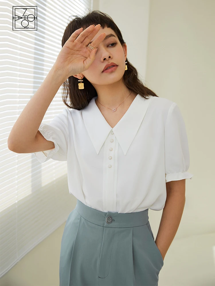 

ZIQIAO Women's Shirt Office Lady White Shirt Female Summer Short-sleeved 2021 New Design Sense Niche Temperament Chiffon Top