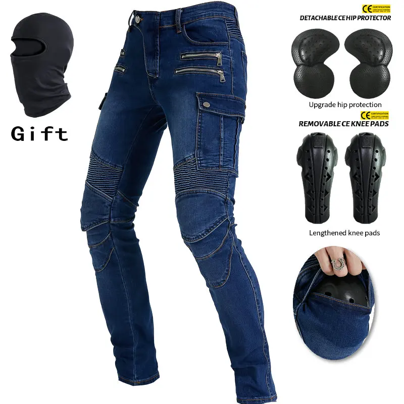 Motorcycle riding jeans slim fit casual motorcycle pants zipper multi bag riding pants fall proof cross-country motorcycle pants