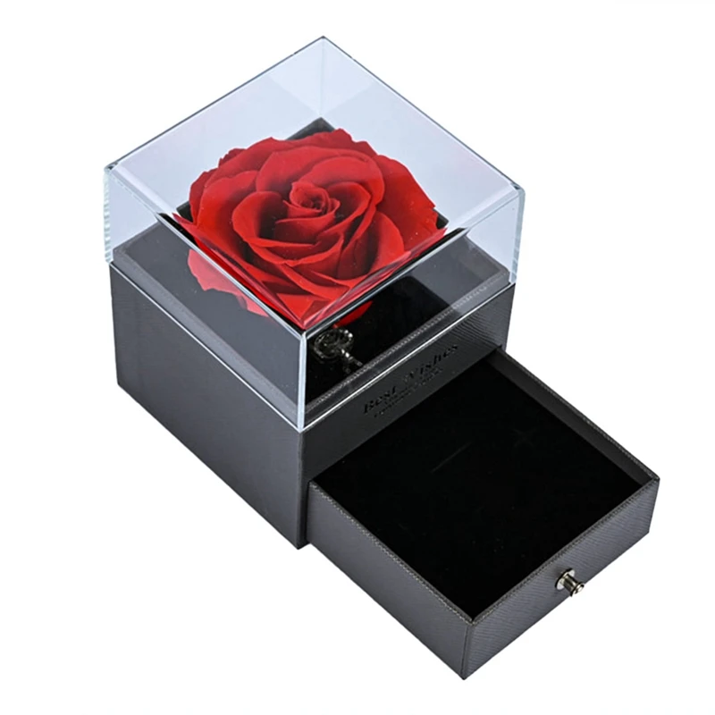 

Natural Forever Rose Jewelry Box Love Necklace Preserved Flowers Proposal Ring Case Valentine's Christmas Gifts