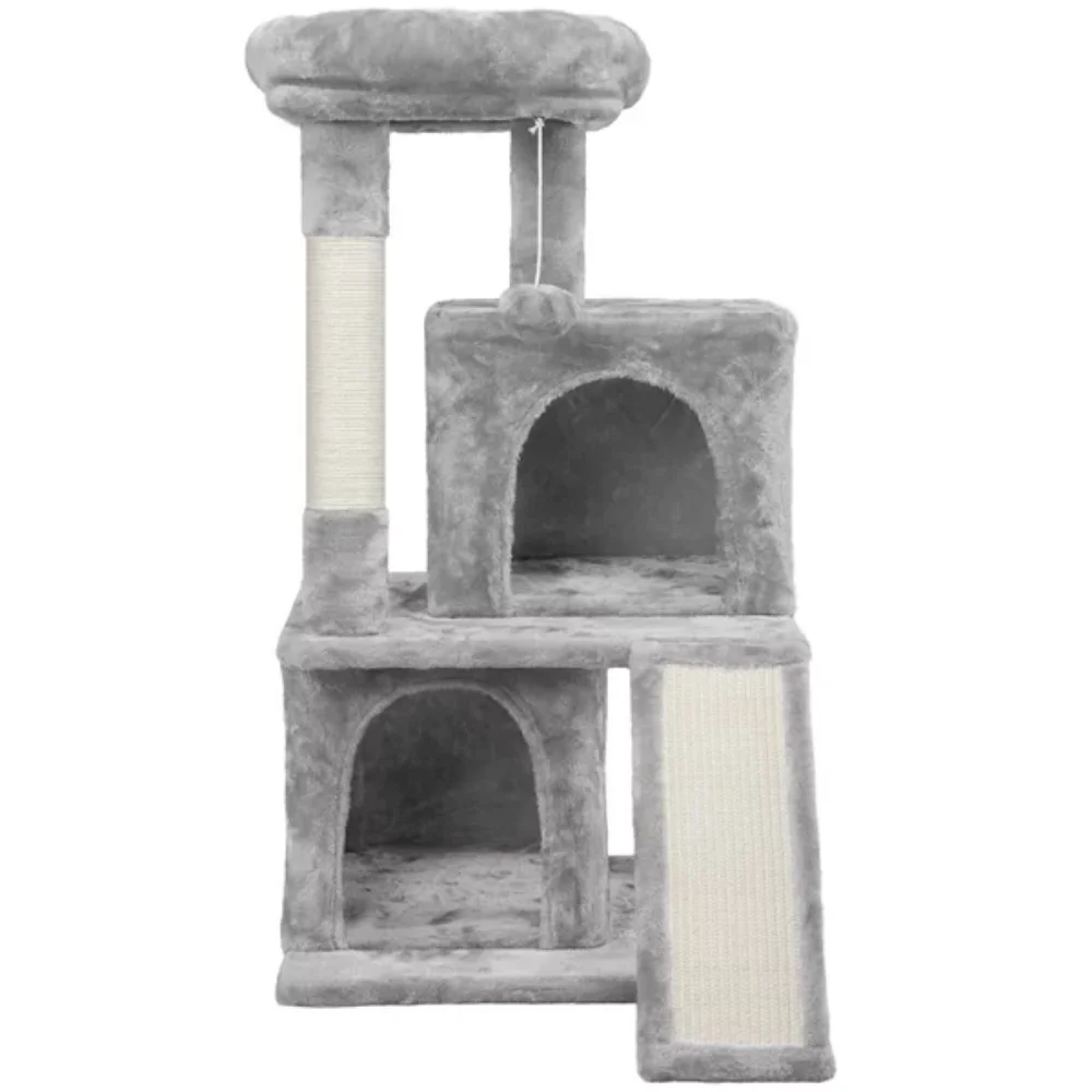 

36" Cat Tree with Condo and Scratching Post Tower, Light Gray