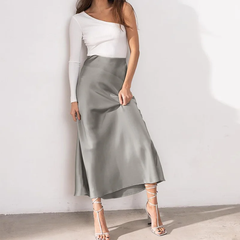 

2022 Spring Trend New High Waist Skirt Silky Slippery Summer Fishtail Skirt Ice Silk Comfortable Commuter Casual Women Clothing