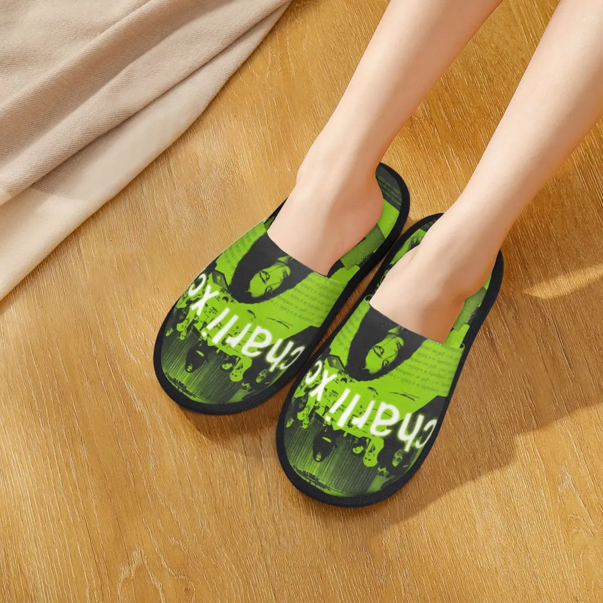 Зимние хлопковые домашние тапочки Charli XCX Brat для гостиной уютные нескользящие из