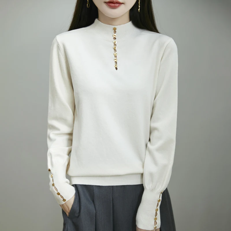 Женский вязаный свитер с полувысоким воротником на осень-зиму новый стиль можно