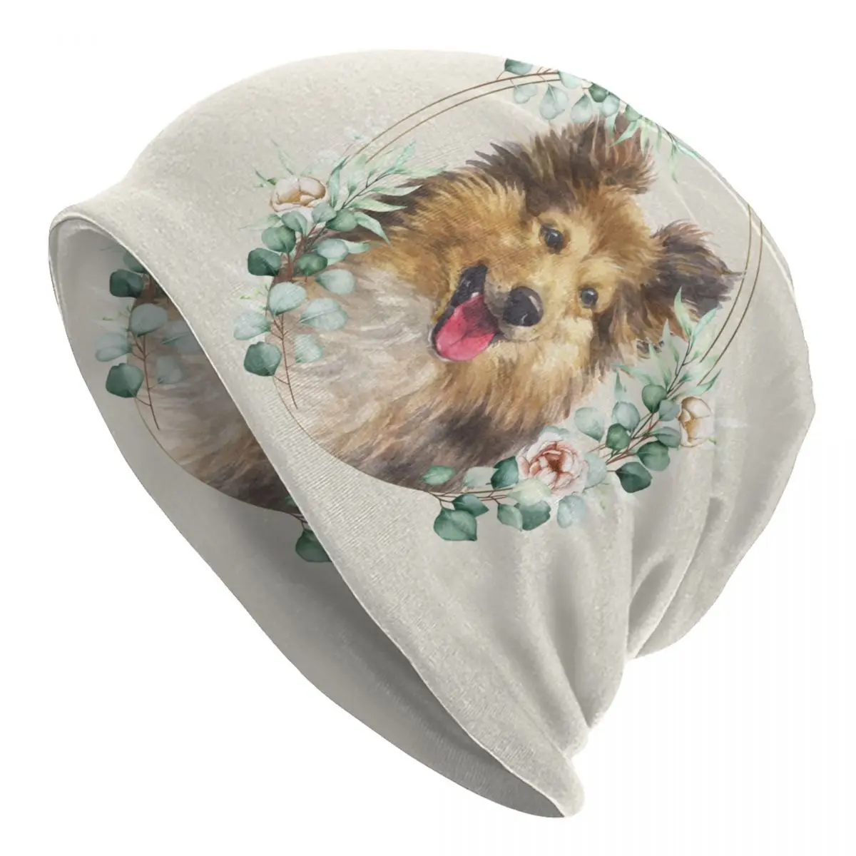

Shetland Sheepdog In Floral Gold Wreath Skullies Beanies Caps Unisex Winter Warm Knitting Hat Adult Sheltie Pet Bonnet Hats 1